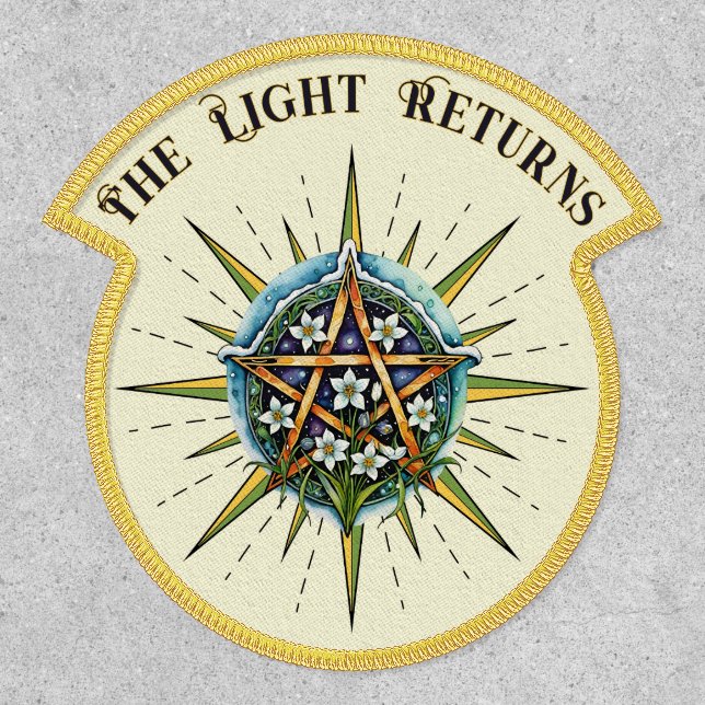 Wiccan Imbolc Sunshine Snowrops Pentacle Patch (Front)