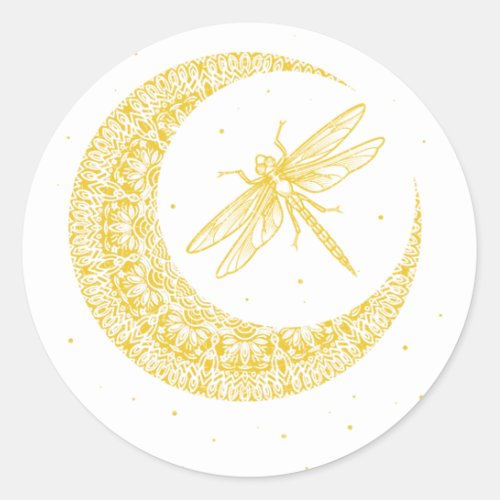 Wiccan Insect Pagan Dragonfly Occult Witch Crescen Classic Round Sticker