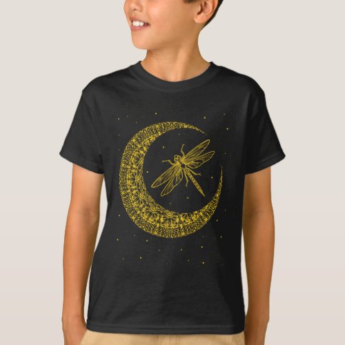 Wiccan Insect Pagan Dragonfly Occult Witch Crescen T_Shirt