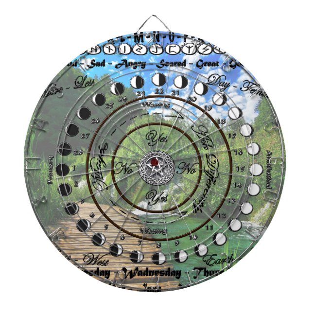 Wiccan Pagan Pendulum Chart Dartboard With Darts (Front)
