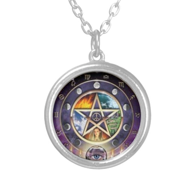 Wiccan Pagan pentagram zodiac necklace (Front)