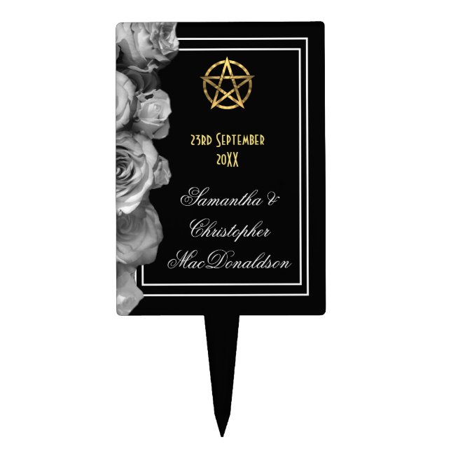 Wiccan pentacle black wedding cake topper (Front)
