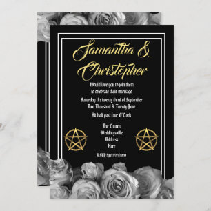 Wiccan pentacle black wedding invitation