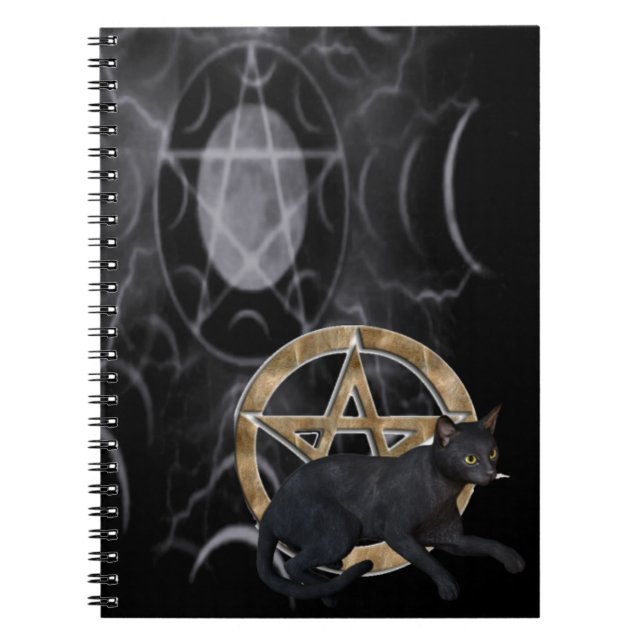 Wiccan pentacle with black cat notebook (Front)
