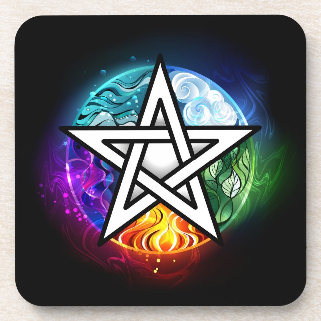 Wiccan pentagram beverage coaster (Front)