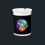 Wiccan pentagram beverage pitcher<br><div class="desc">Artistically drawn,  luminous pentagram with five magical elements,  water,  earth,  fire,  astral,  air on black background. Wiccan pentagram. Wicca</div>