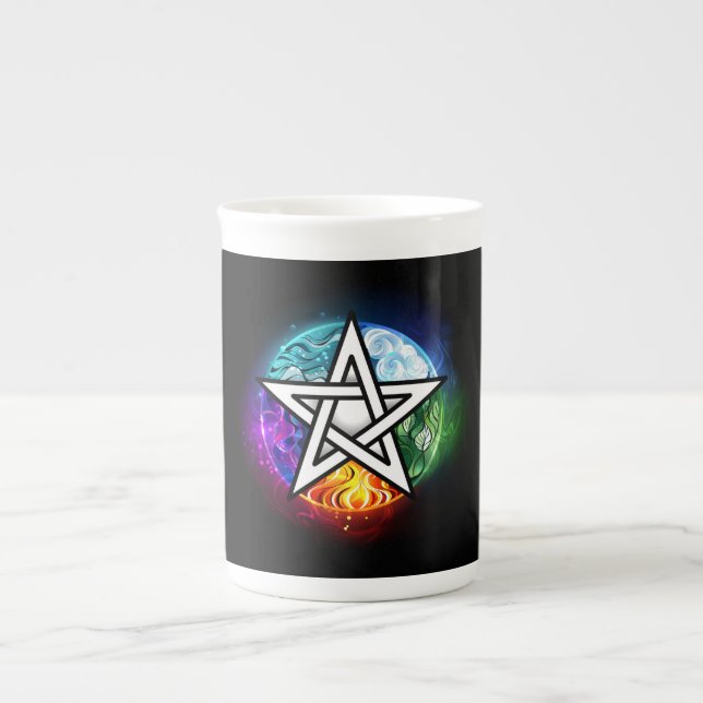 Wiccan pentagram bone china mug (Front)