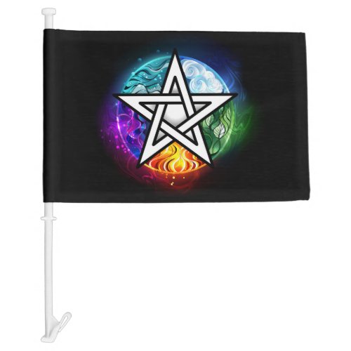 Wiccan pentagram car flag