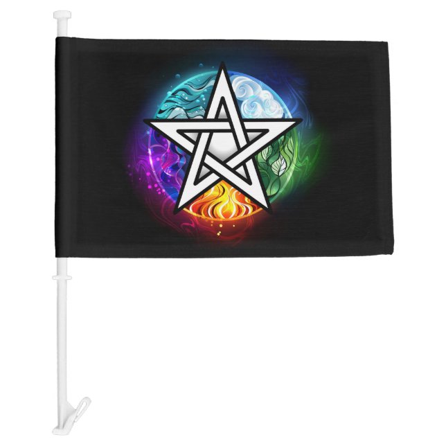 Wiccan pentagram car flag (Front)