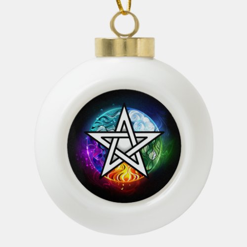 Wiccan pentagram ceramic ball christmas ornament