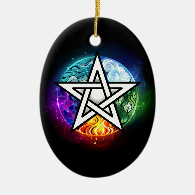 Wiccan pentagram ceramic ornament (Front)