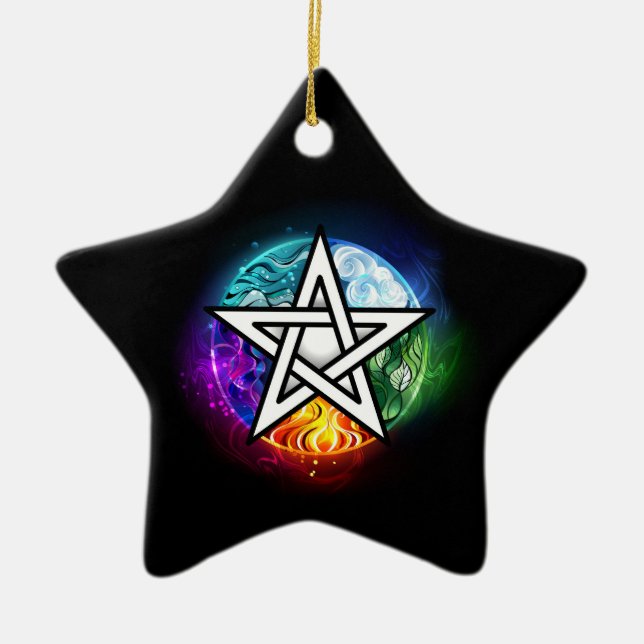 Wiccan pentagram ceramic ornament (Front)
