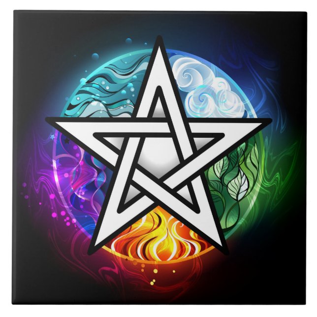 Wiccan pentagram ceramic tile (Front)