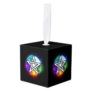 Wiccan pentagram cube ornament
