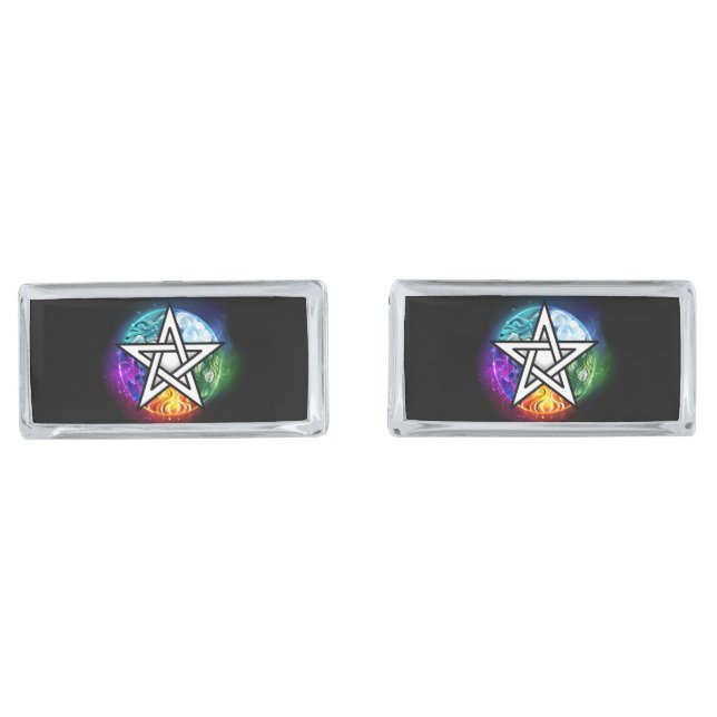 Wiccan pentagram cufflinks (Front)