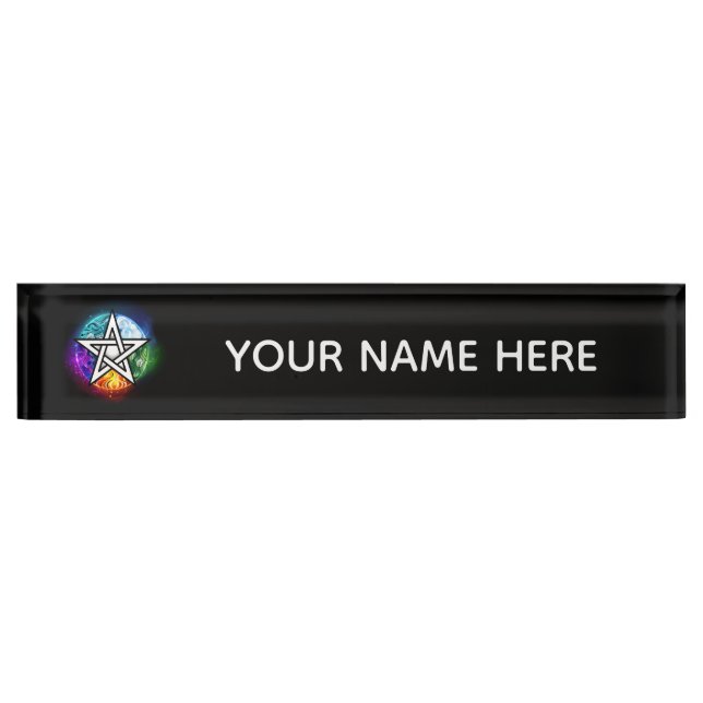Wiccan pentagram desk name plate (Front)