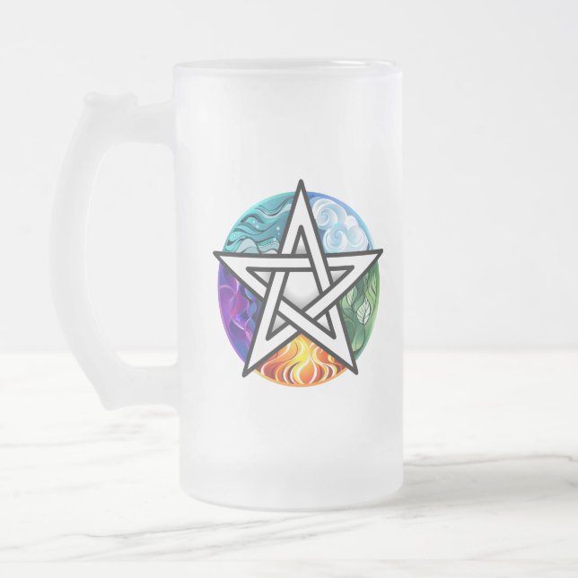 Wiccan pentagram frosted glass beer mug (Left)