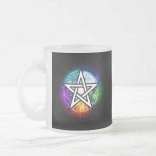 Wiccan pentagram frosted glass coffee mug