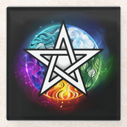 Wiccan pentagram glass coaster