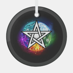 Wiccan pentagram glass ornament