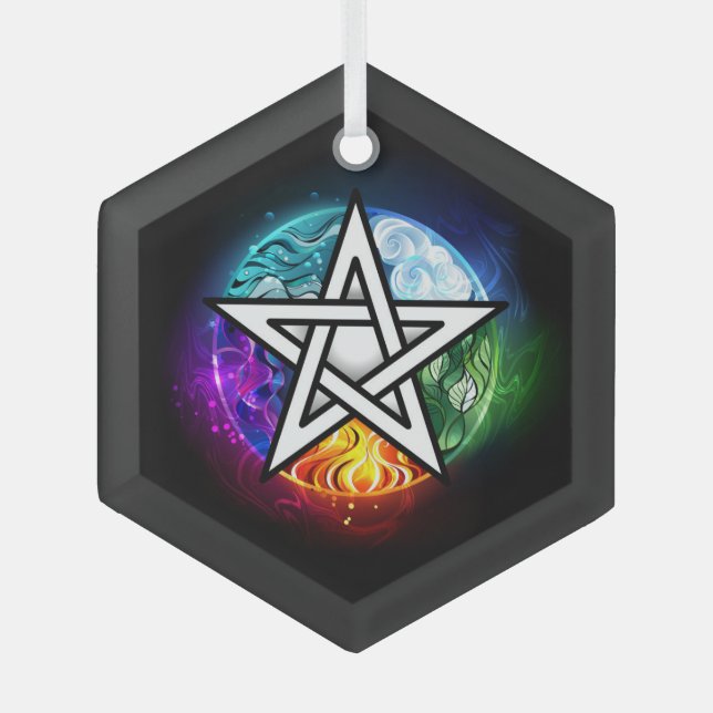Wiccan pentagram glass ornament (Front)