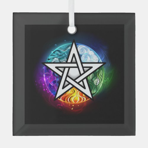 Wiccan pentagram glass ornament