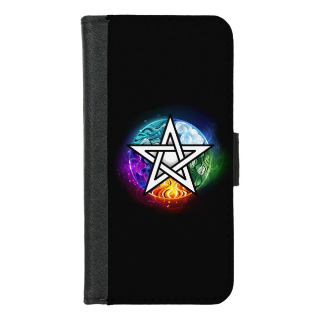 Wiccan pentagram iPhone wallet case (Front)