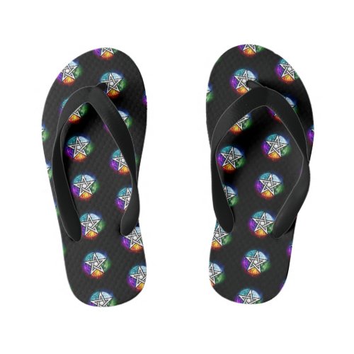 Wiccan pentagram kids flip flops