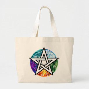 Wiccan pentagram large tote bag