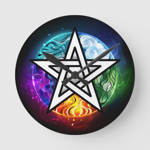 Wiccan pentagram round clock