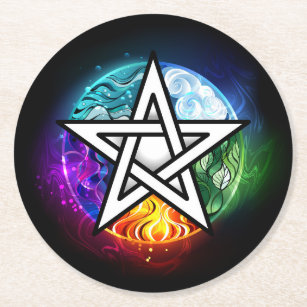 Wiccan pentagram round paper coaster