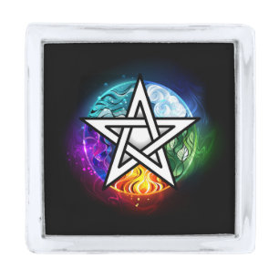 Wiccan pentagram silver finish lapel pin