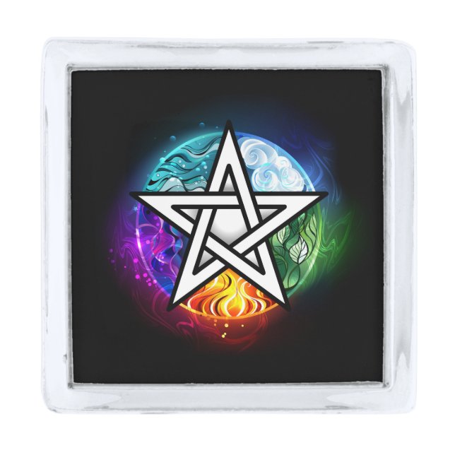 Wiccan pentagram silver finish lapel pin (Front)