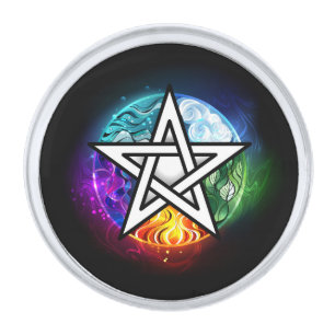 Wiccan pentagram silver finish lapel pin