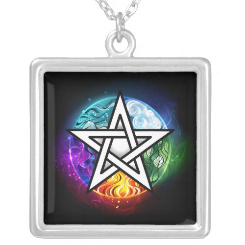 Wiccan pentagram silver plated necklace