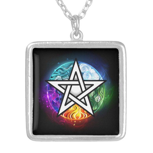 Wiccan pentagram silver plated necklace (Front)