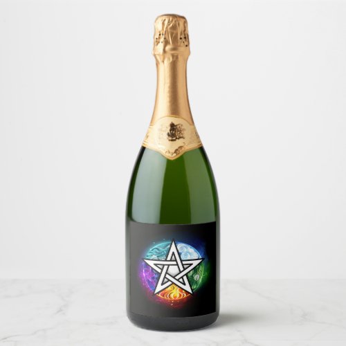 Wiccan pentagram sparkling wine label