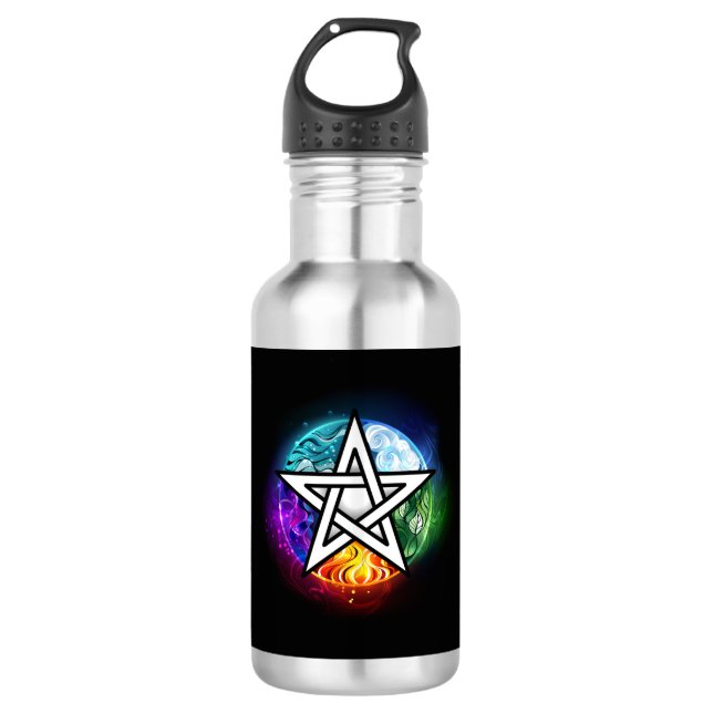 Wiccan pentagram stainless steel water bottle (Front)