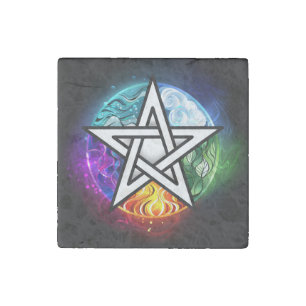 Wiccan pentagram stone magnet
