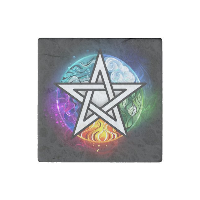 Wiccan pentagram stone magnet (Front)