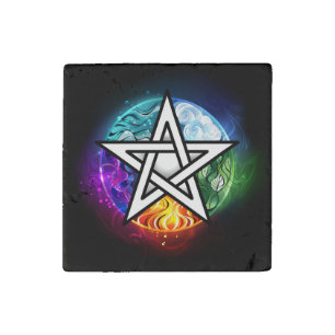Wiccan pentagram stone magnet