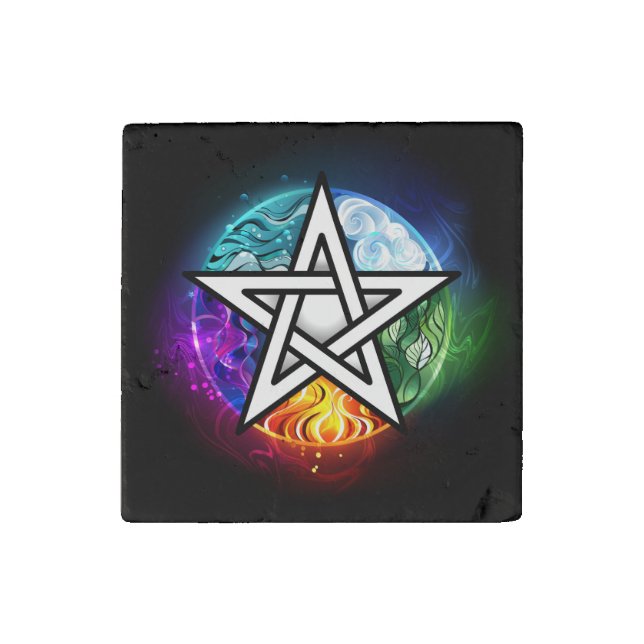 Wiccan pentagram stone magnet (Front)