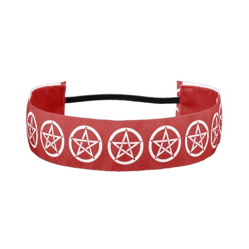 Wiccan Pentagram White On Red 15 Athletic Headband