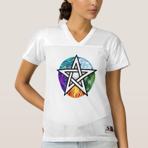 Wiccan pentagram womens football jersey
