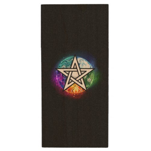 Wiccan pentagram wood flash drive