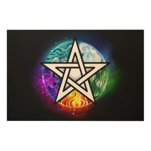 Wiccan pentagram wood wall art
