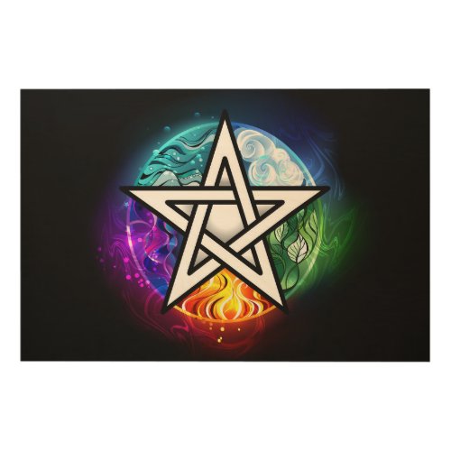 Wiccan pentagram wood wall art