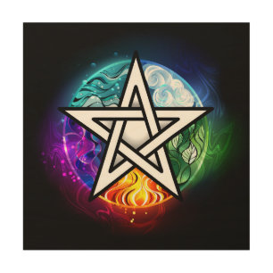Wiccan pentagram wood wall art