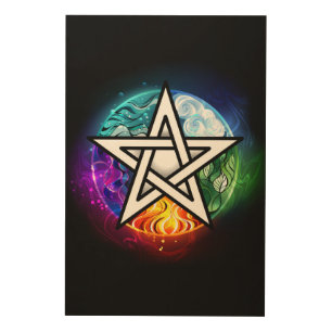Wiccan pentagram wood wall art