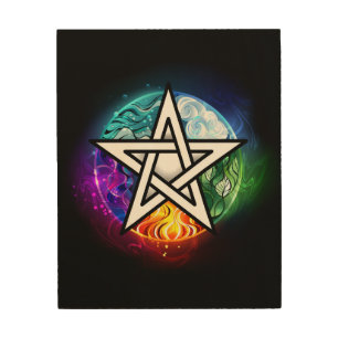 Wiccan pentagram wood wall art